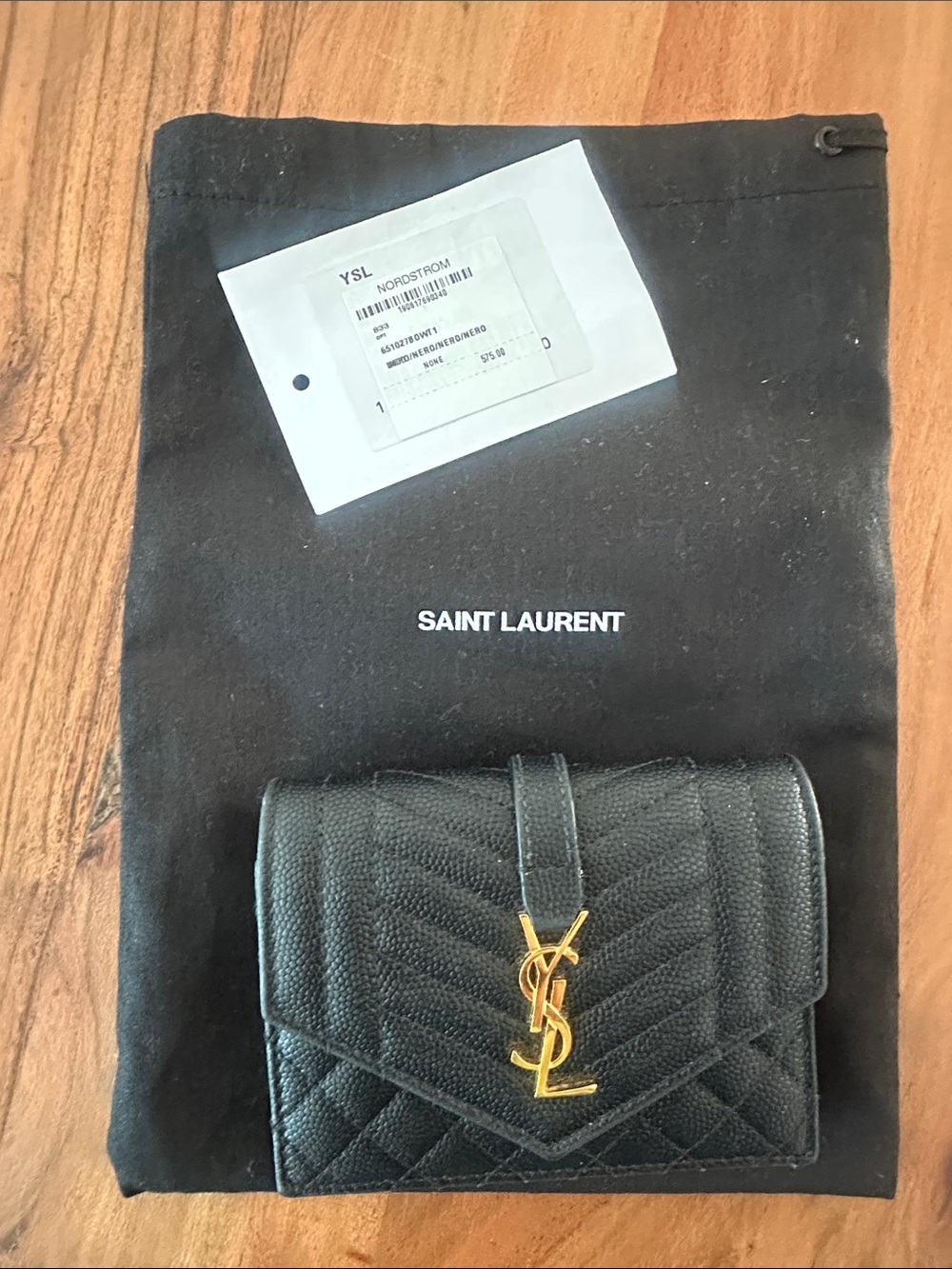 Saint Laurent Black Quilted Leather Wallet with Gold YSL Logo